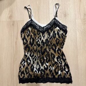 Leopard Print Lace Trim Cami Top